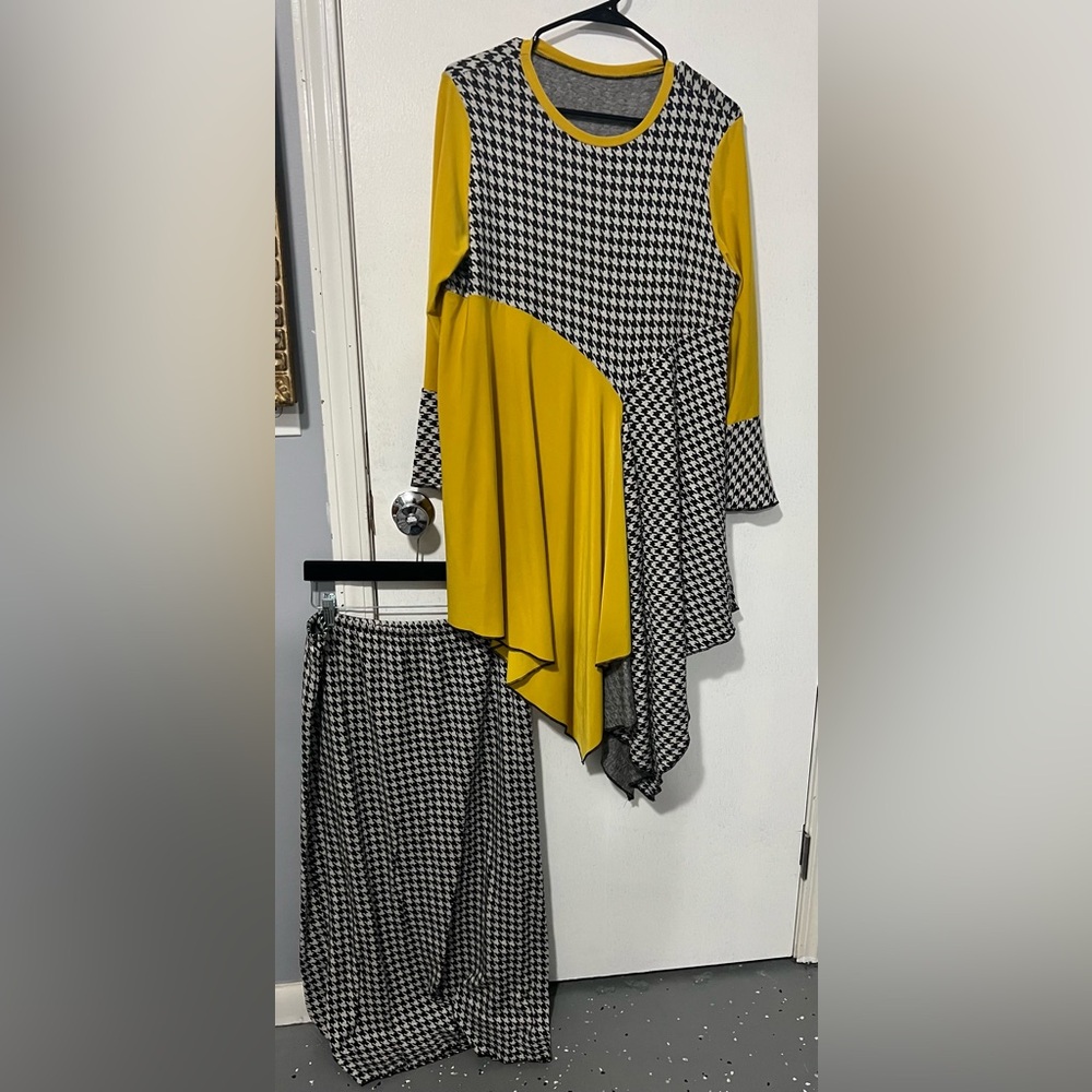 Yellow and Black Houndstooth Top and Skirt Set